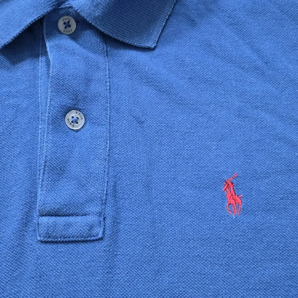 Ralph Lauren Polo T Shirt Mens XL Blue SS Buttons Preppy Cotton Casual Pony Boho